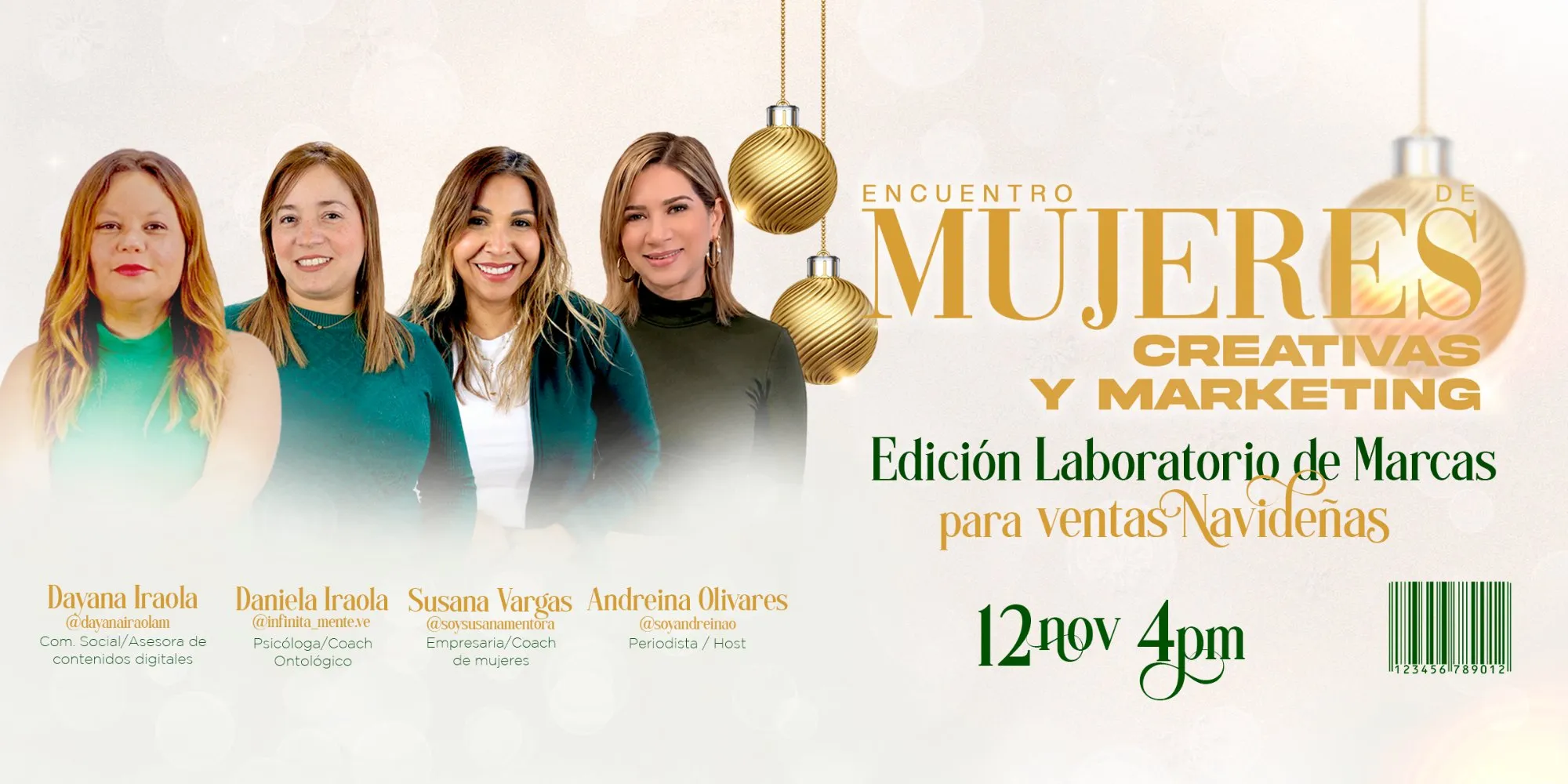Encuentro de Mujeres Creativas y Marketing · Edición Laboratorio de Marcas para ventas navideñas · 12 nov 4pm